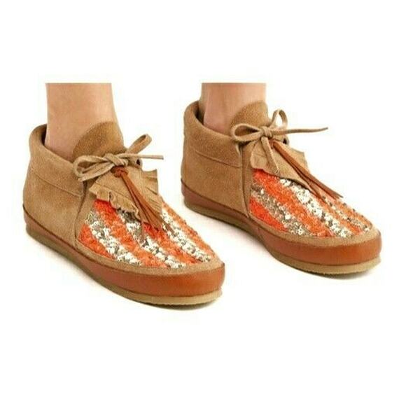 FIGUE Free People Striped Desert Moccasin sequined boho suede booties Size 7 NEW - Picture 4 of 8